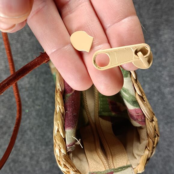 Vintage Straw Crossbody Bag Embroidered Palm Tree Monkey Tropical Purse - Picture 4 of 8